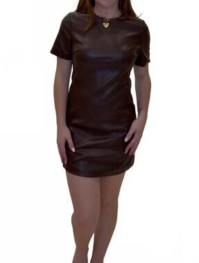 NEW MOD REF edgy faux leather mini dress in chocolate
